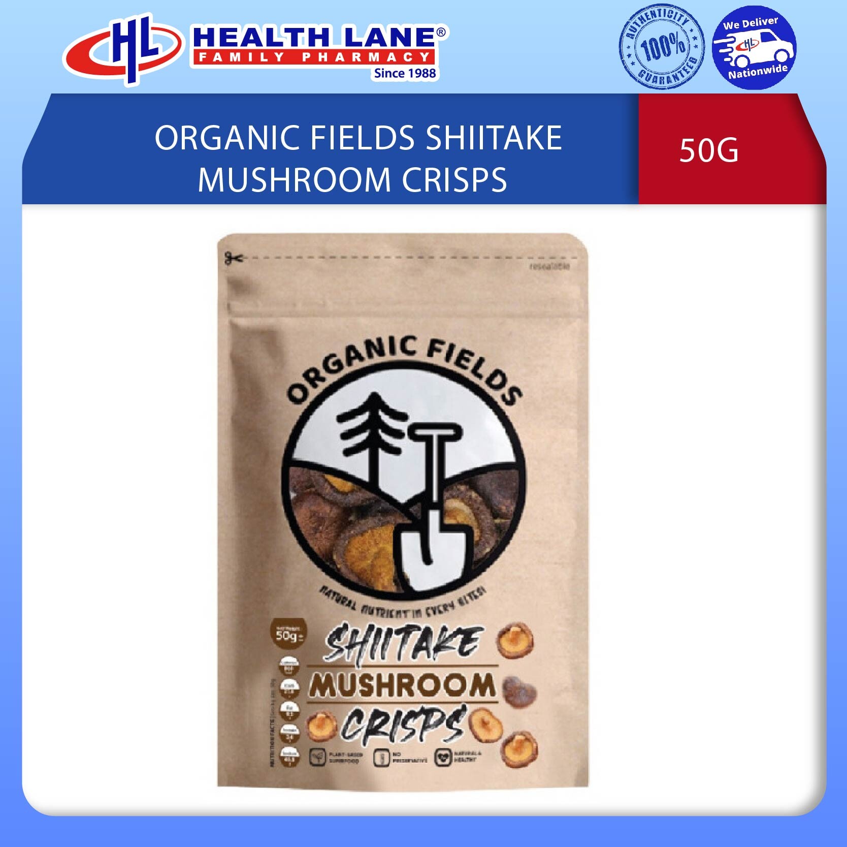 ORGANIC FIELDS SHIITAKE MUSHROOM CRISPS 50G